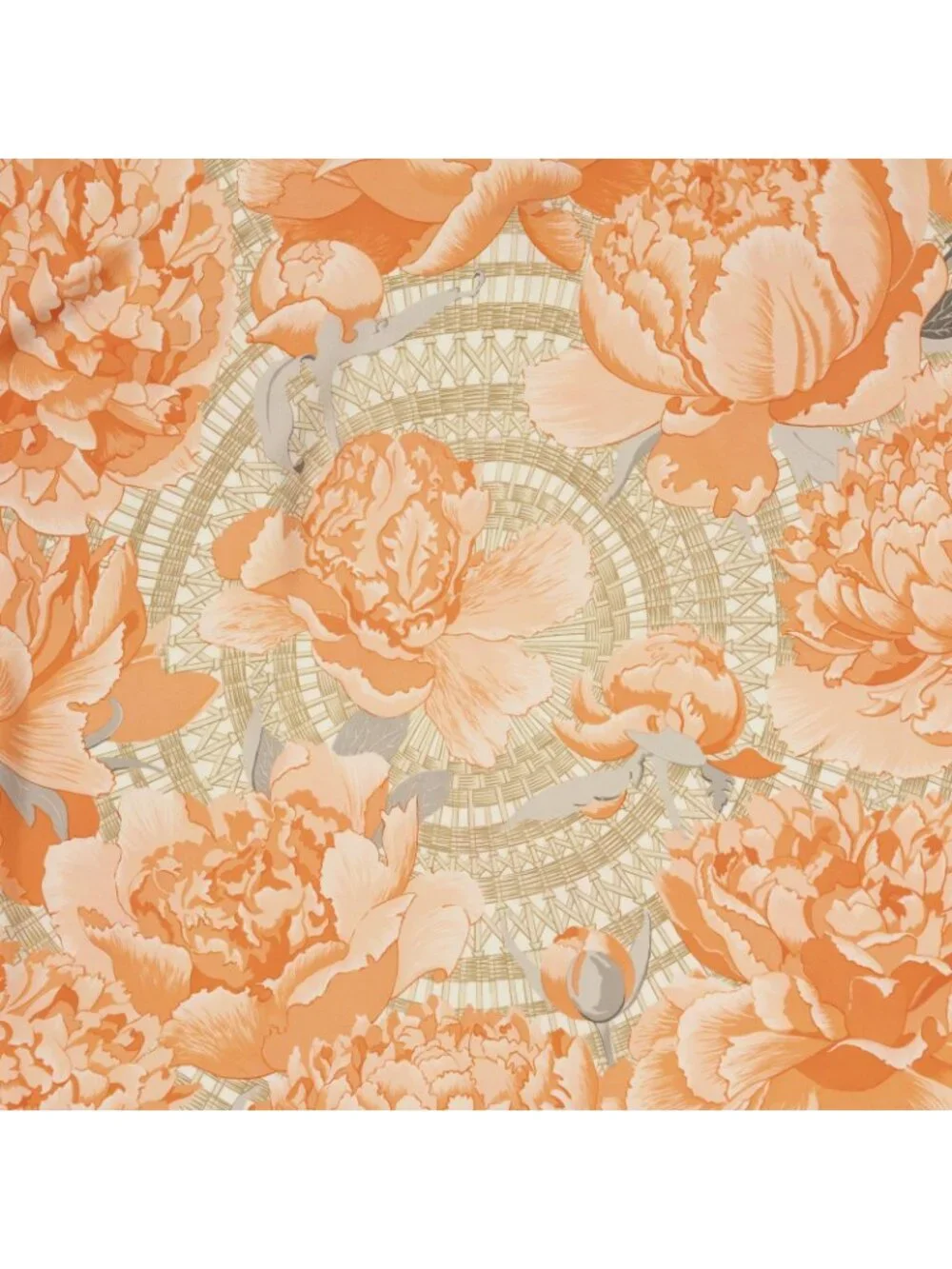 Hermes Scarf Orange Beige Silk